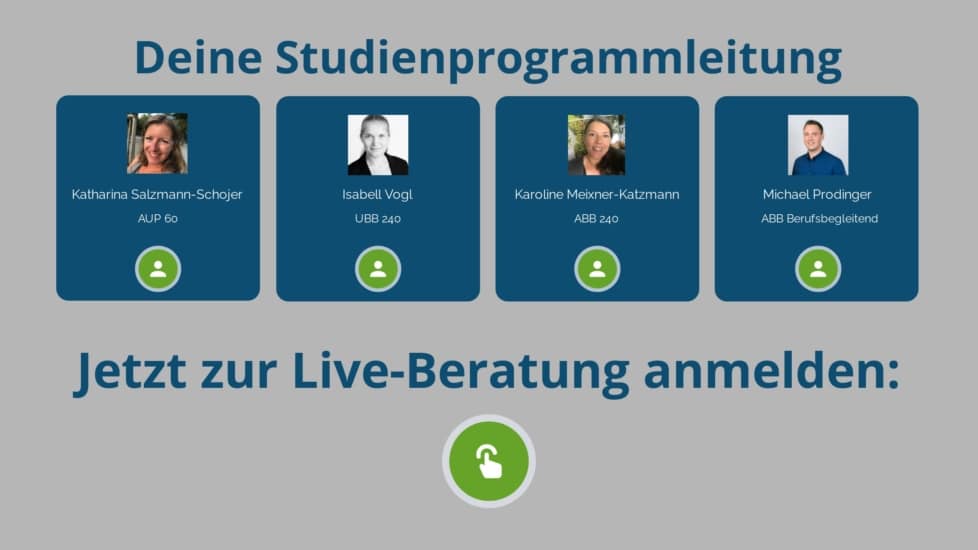 Fragen zum Studium? Live-Beratung mit Ihrer Studienprogrammleitung